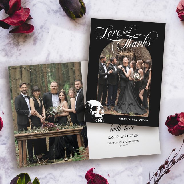 Skull Goth Halloween Wedding Love and Thanks Thank You Card (Creator Uploaded)