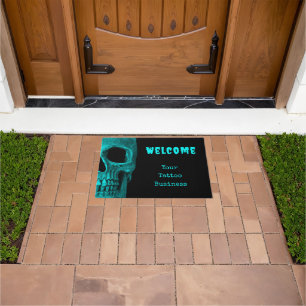 Skull Gothic Dark Teal Black Macabre Tattoo Shop Doormat