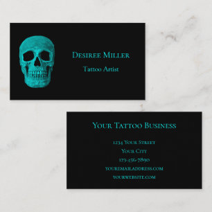 Skull Gothic Dark Teal Black Tattoo Shop Business Card