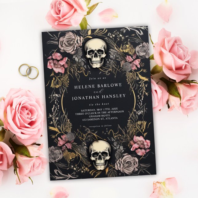 Skull Gothic Floral Dark Wedding Invitation (Skull Gothic Floral Dark Wedding Invitation)