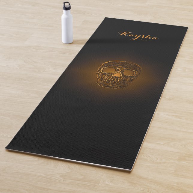 Skull Gothic Gold Modern Stylish Monogram Yoga Mat (In Situ)
