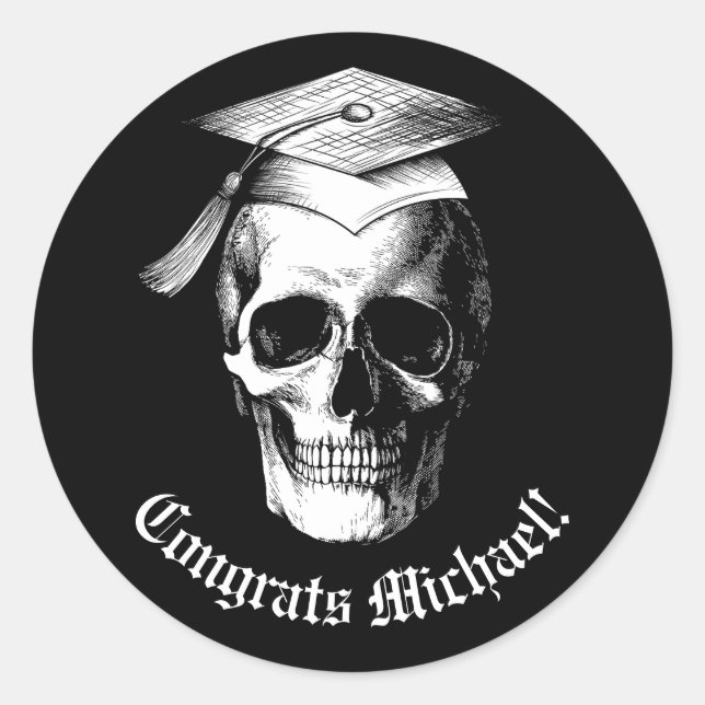 Skull Gothic Graduation Party Radiology Classic Round Sticker (Front)