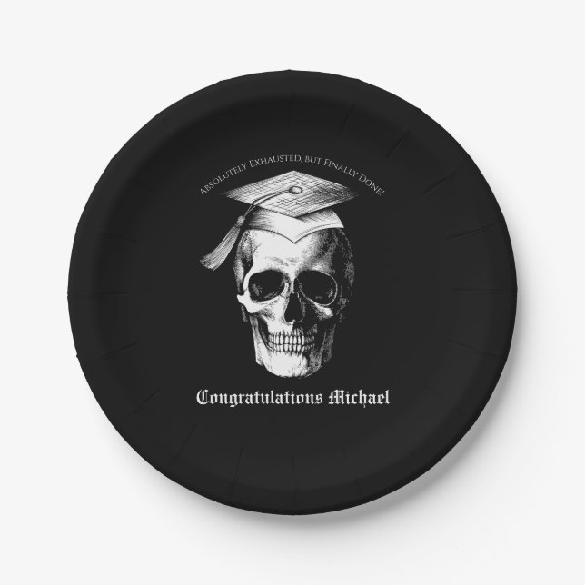 Skull Gothic Graduation Party Radiology Paper Plate (Front)