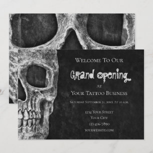 Skull Gothic Grand Opening Black White Tattoo Shop Invitation