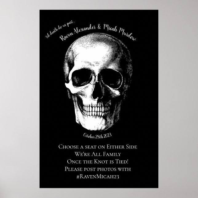 Skull Gothic Halloween Wedding Ceremony Sign (Front)