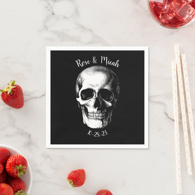 Skull Gothic Halloween Wedding Napkins (Insitu)