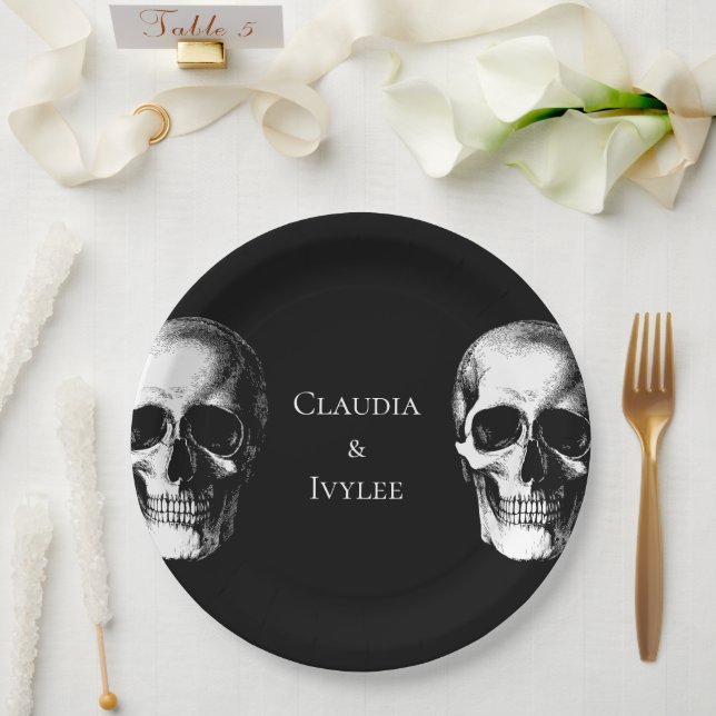 Skull Gothic Halloween Wedding Paper Plates (Wedding)