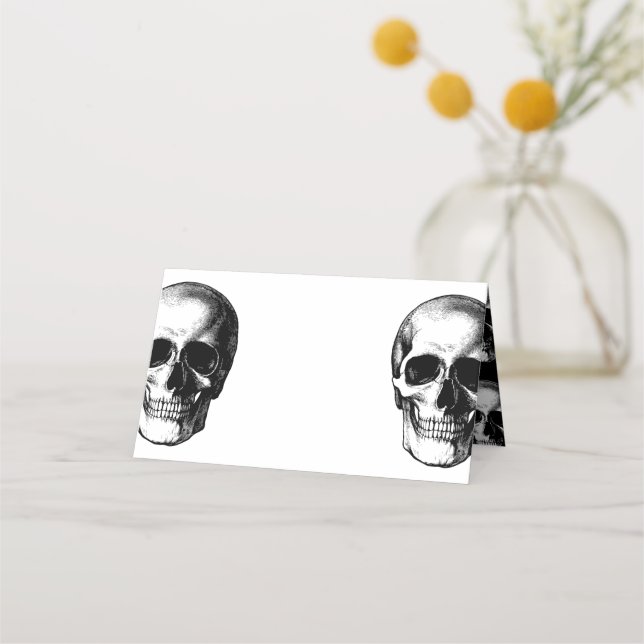 Skull Gothic Halloween Wedding Place Cards (Front)