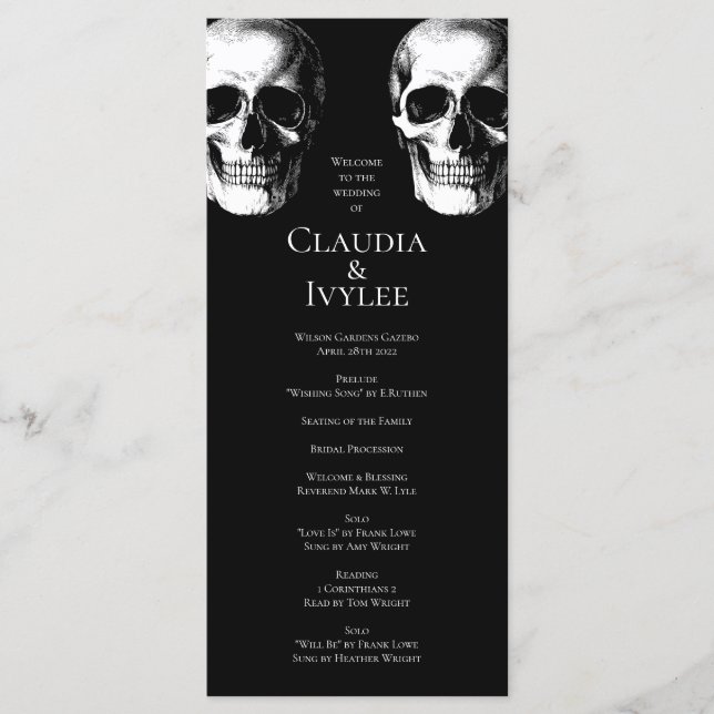 Skull Gothic Halloween Wedding Programs Menu (Front)