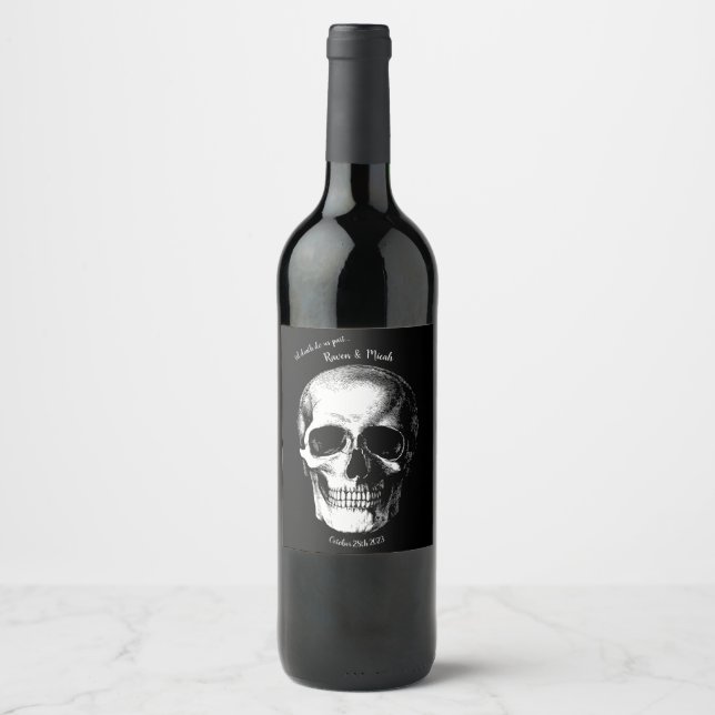 Skull Gothic Halloween Wedding Wine Labels (Front)
