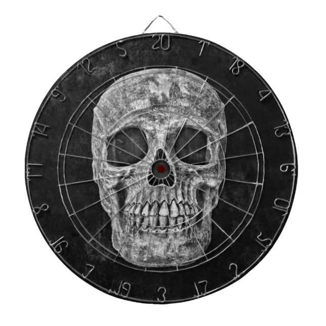 Skull Gothic Old Grunge Black And White Texture Dartboard (Front)
