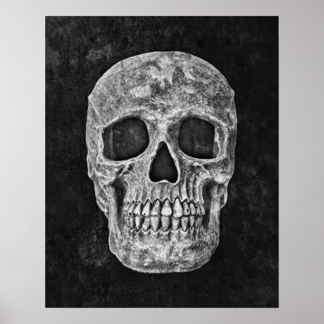 Skull Gothic Old Grunge Black And White Texture Poster (Front)