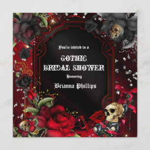 Skull Gothic Red Black Roses Bling Invitation