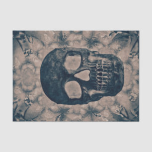 Skull Gothic Vintage Antique Sepia Teal Negative Tissue Paper