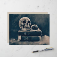 Skull Gothic Vintage Old Books Cyanotype Sunflower