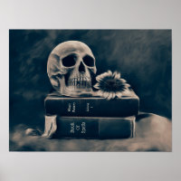 Skull Gothic Vintage Old Books Cyanotype Sunflower