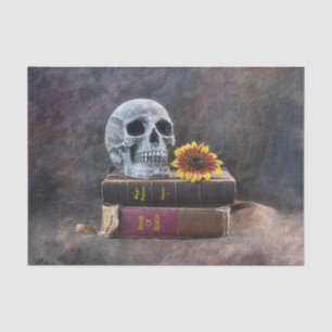 Skull Gothic Vintage Old Books Yellow Sunflower Tissue Paper