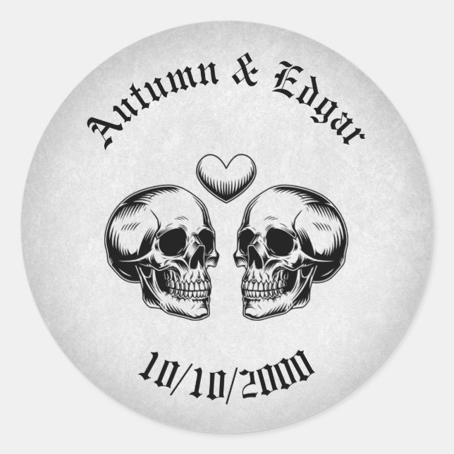 Skull Gothic Wedding Classic Round Sticker (Front)