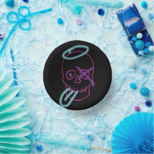 Skull graffiti - Pink, Purple, Blue and Black Paper Plate