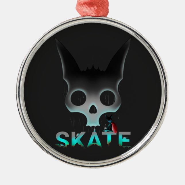 Skull Graffiti Skater Cat Metal Tree Decoration (Front)