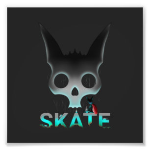 Skull Graffiti Skater Cat Photo Print