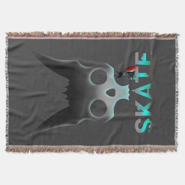 Skull Graffiti Skater Cat Throw Blanket (Front)