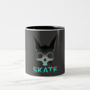 Skull Graffiti Skater Cat Two-Tone Coffee Mug