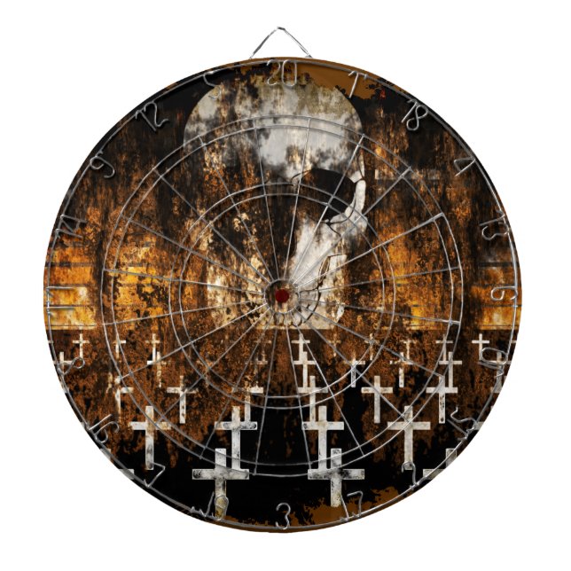 Skull, Graveyard, Grunge, Goth, Creepy Artwork Dartboard (Front)