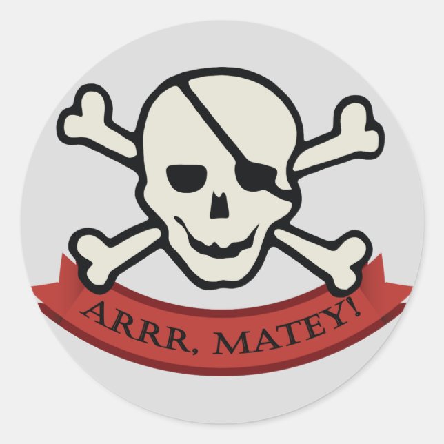 Skull - Gray Classic Round Sticker, Glossy Sticker (Front)