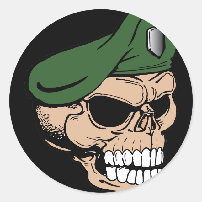 Skull Green Beret Classic Round Sticker (Front)