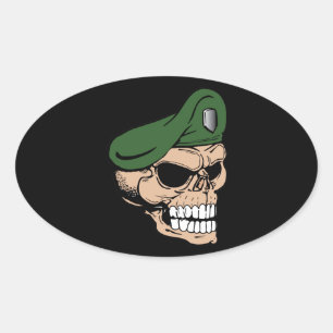 Skull Green Beret Oval Sticker