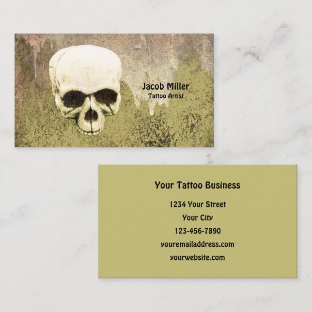 Skull Green Gothic Tattoo Artist Business Card (Front/Back)