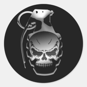 Skull Grenade Classic Round Sticker