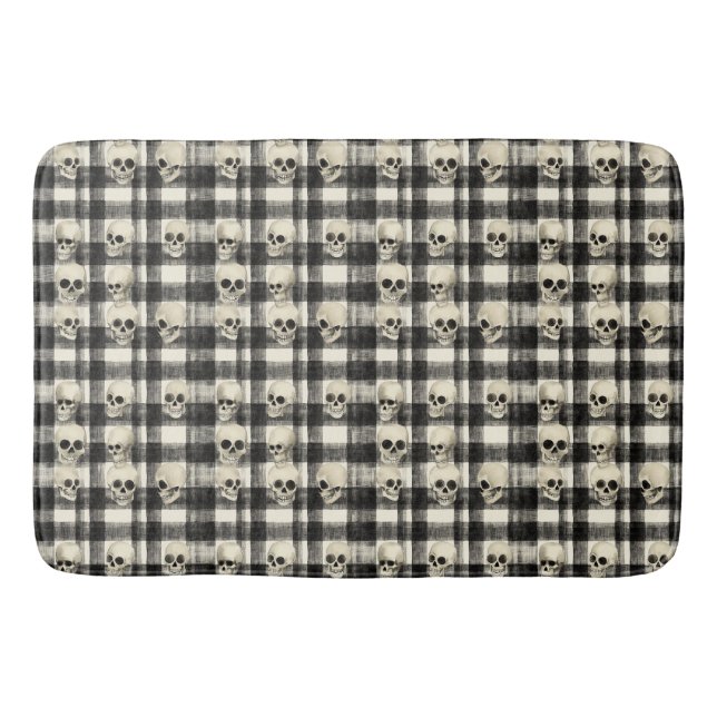 Skull Grid – Macabre Geometry in Monochrome Bath Mat (Front)