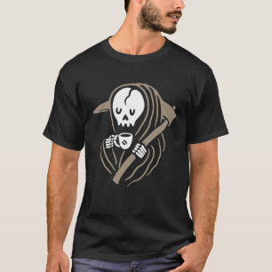Skull grim reaper love drink coffee Halloween 2021 T-Shirt