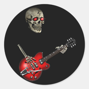 Skull Guitar Player Classic Round Sticker