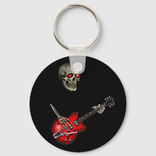 Skull Guitar Player Key Ring