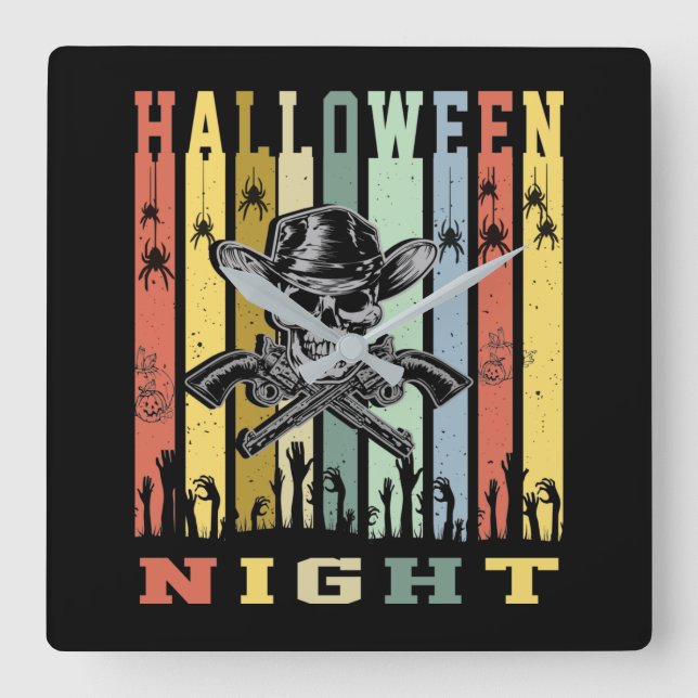 Skull Gun, Halloween Night Square Wall Clock (Front)