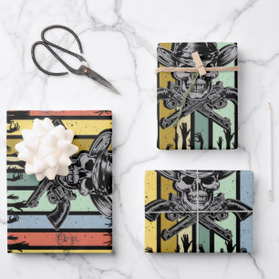 Skull Gun, Halloween Night Wrapping Paper Sheet