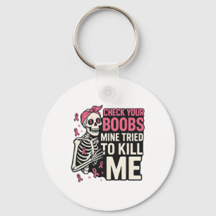 Skull Halloween Check Your Breast Breast Cancer Aw Key Ring
