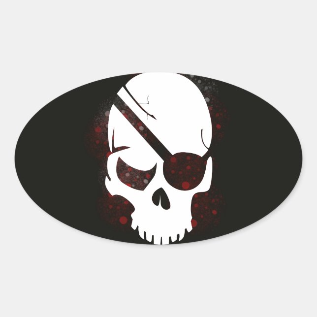 Skull Halloween Dark Black Scary Oval Sticker (Front)