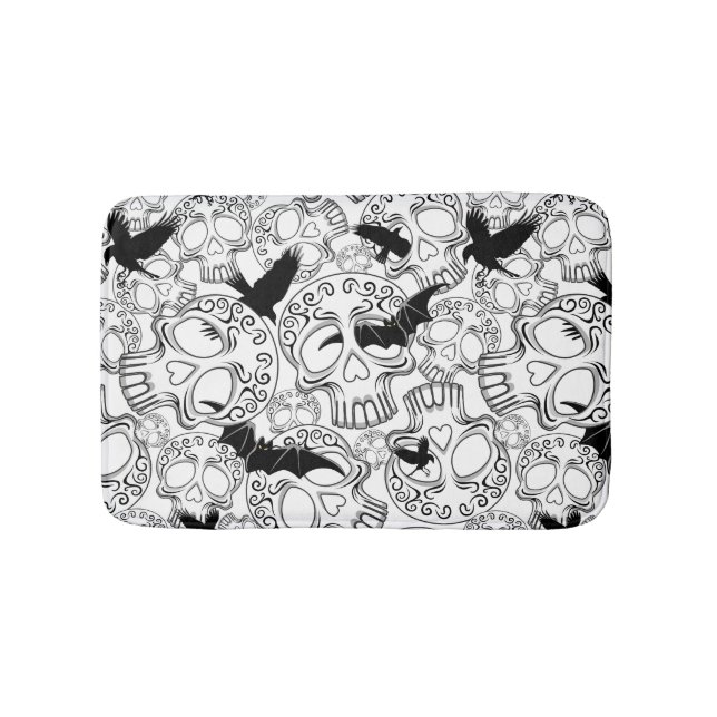 Skull Halloween Decorative Calaveras Bath Mat (Front)