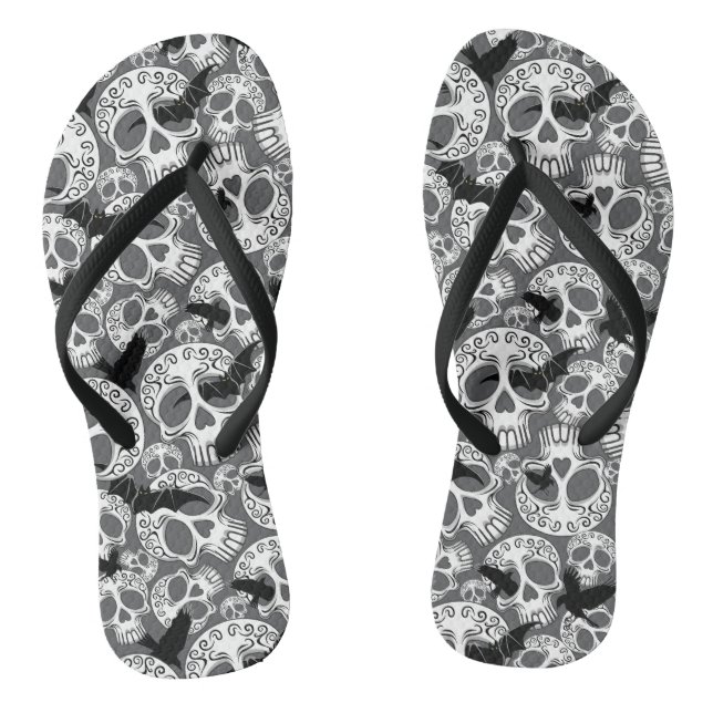 Skull Halloween Decorative Calaveras Flip Flops (Footbed)