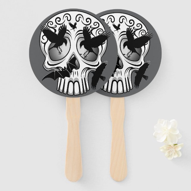 Skull Halloween Decorative Calaveras Hand Fan (Front and Back)