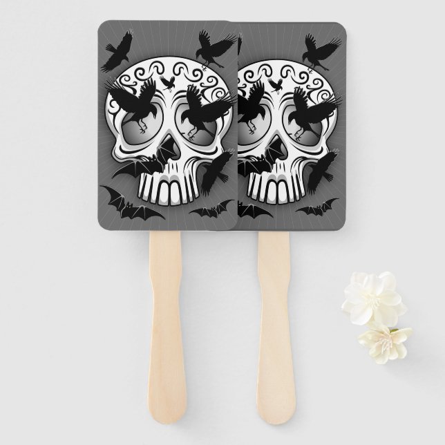 Skull Halloween Decorative Calaveras Hand Fan (Front and Back)