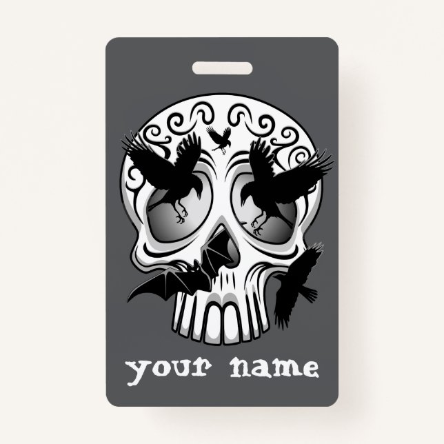 Skull Halloween Decorative Calaveras ID Badge (Front)