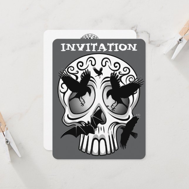 Skull Halloween Decorative Calaveras Invitation (Front/Back In Situ)