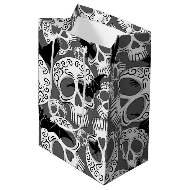 Skull Halloween Decorative Calaveras Medium Gift Bag (Front Angled)