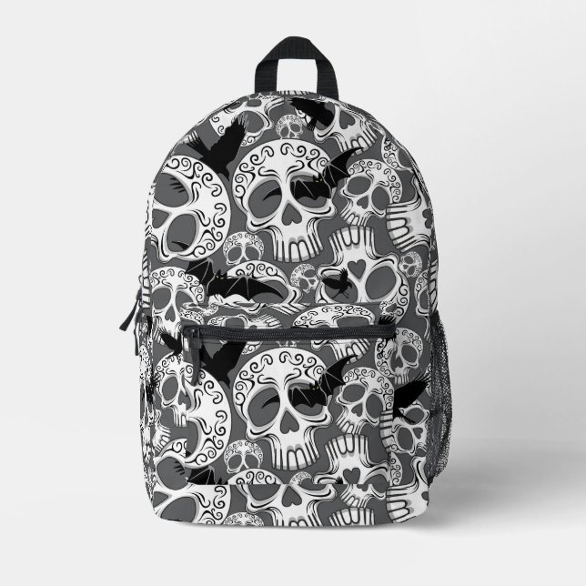 Skull Halloween Decorative Calaveras Printed Backpack (Front)