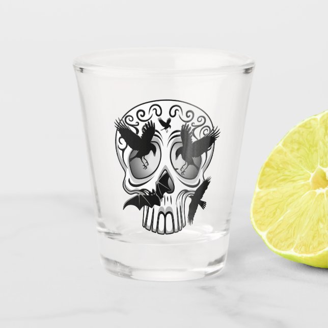 Skull Halloween Decorative Calaveras Shot Glass (Front)